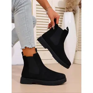 Women's Chelsea Flat Boots, Elastic Slip-On Short Booties, Winter Casual Outdoor Barefoot Shoes, Durable Non-Slip Design