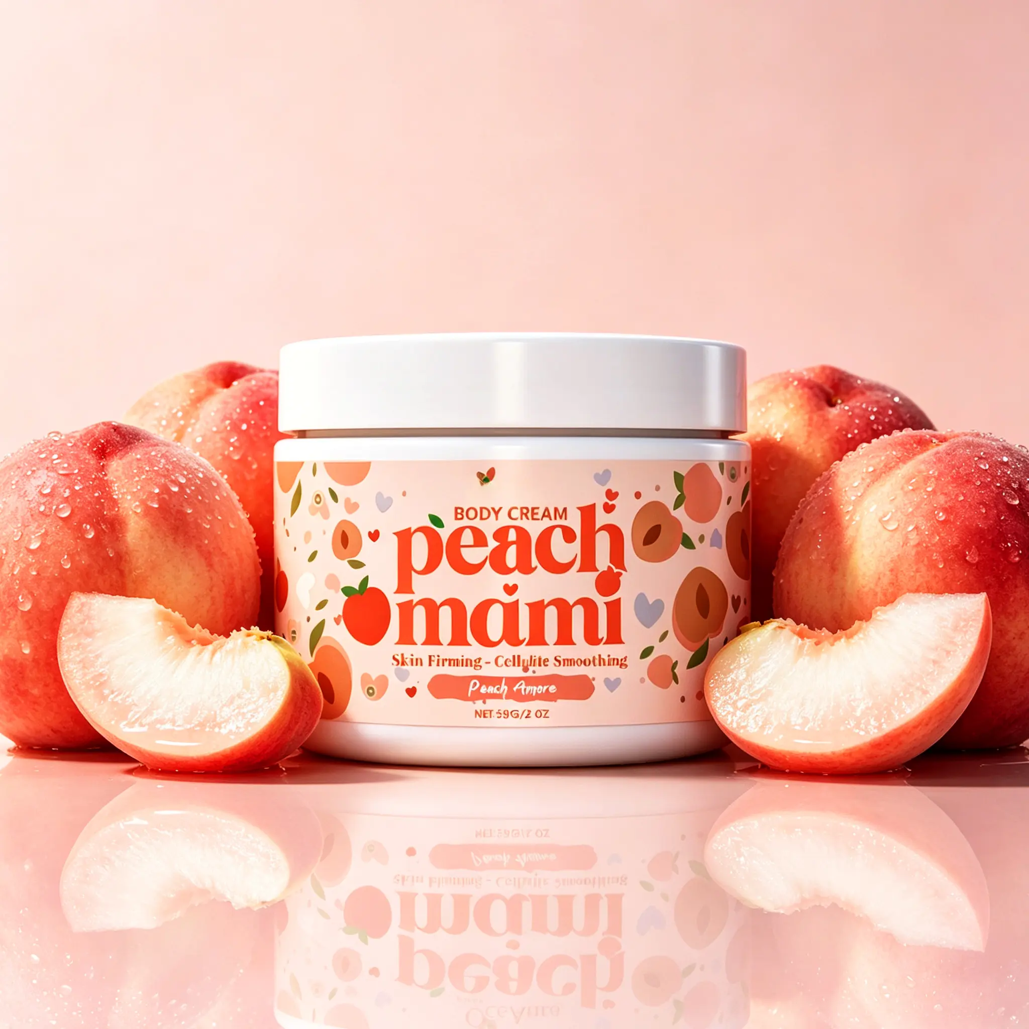 Peach Mami Skin Firming Body Cream with Caffeine & Hyaluronic Acid, Vegan Body Care for All Skin Types with Notes of Fruit, Floral & Amber, Blend, Body Lotion