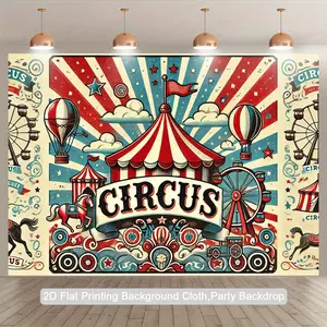 2D Flat, 1pc Circus Party Backdrop - Vintage Circus Tent, Red/Blue/ Golden/Black/White Circus Theme Photography Background - Lightweight Polyester Banner for Birthday, Photo Studio, Carnival Decorations - Indoor/Outdoor Decoration No Electricity Needed