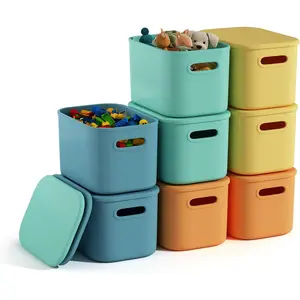8 Pack Colorful Stackable Plastic Storage Bins with Lids, Storage Containers for Organizing, Ideal for Shelves Classroom Craft and Art Supplies