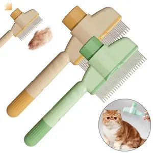 Professional Self-Cleaning Cat Grooming Brush – Durable Pet Hair Removal Comb (Yellow/Beige)