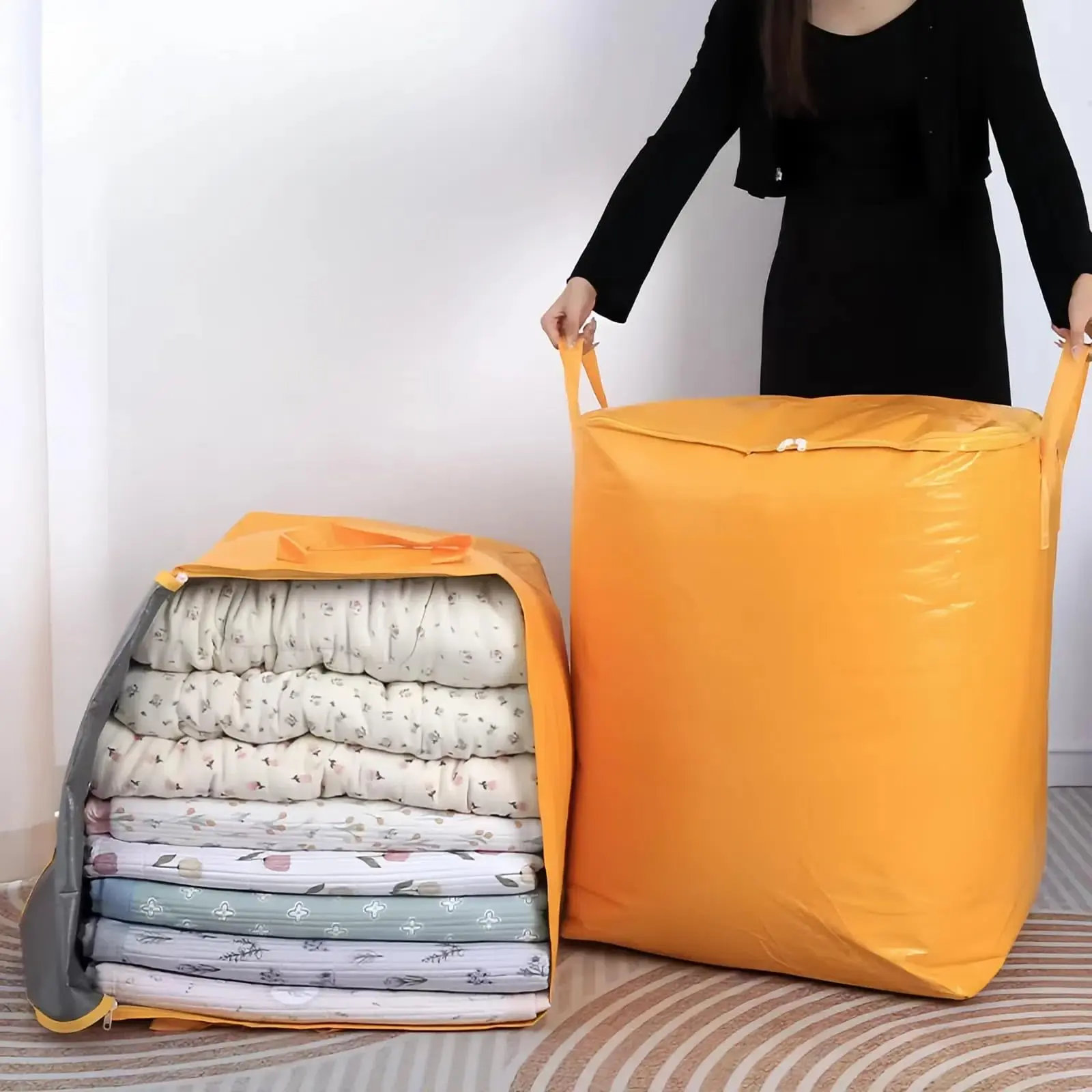 Extra Large Heavy Duty Storage Bag，Storage Bags for Clothes，Extra Large Moving Bags with Zippers & Carrying Handles (Yellow, 160L)