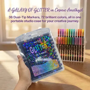 24/48/72/96-Colors Dual-Tip Acrylic Paint Markers with Portable Storage Case, Soft Brush Tip Glitter Acrylic Markers for Glitter Art Creation, Kids Graffiti Painting, Family DIY Crafts & Birthday Greeting Cards
