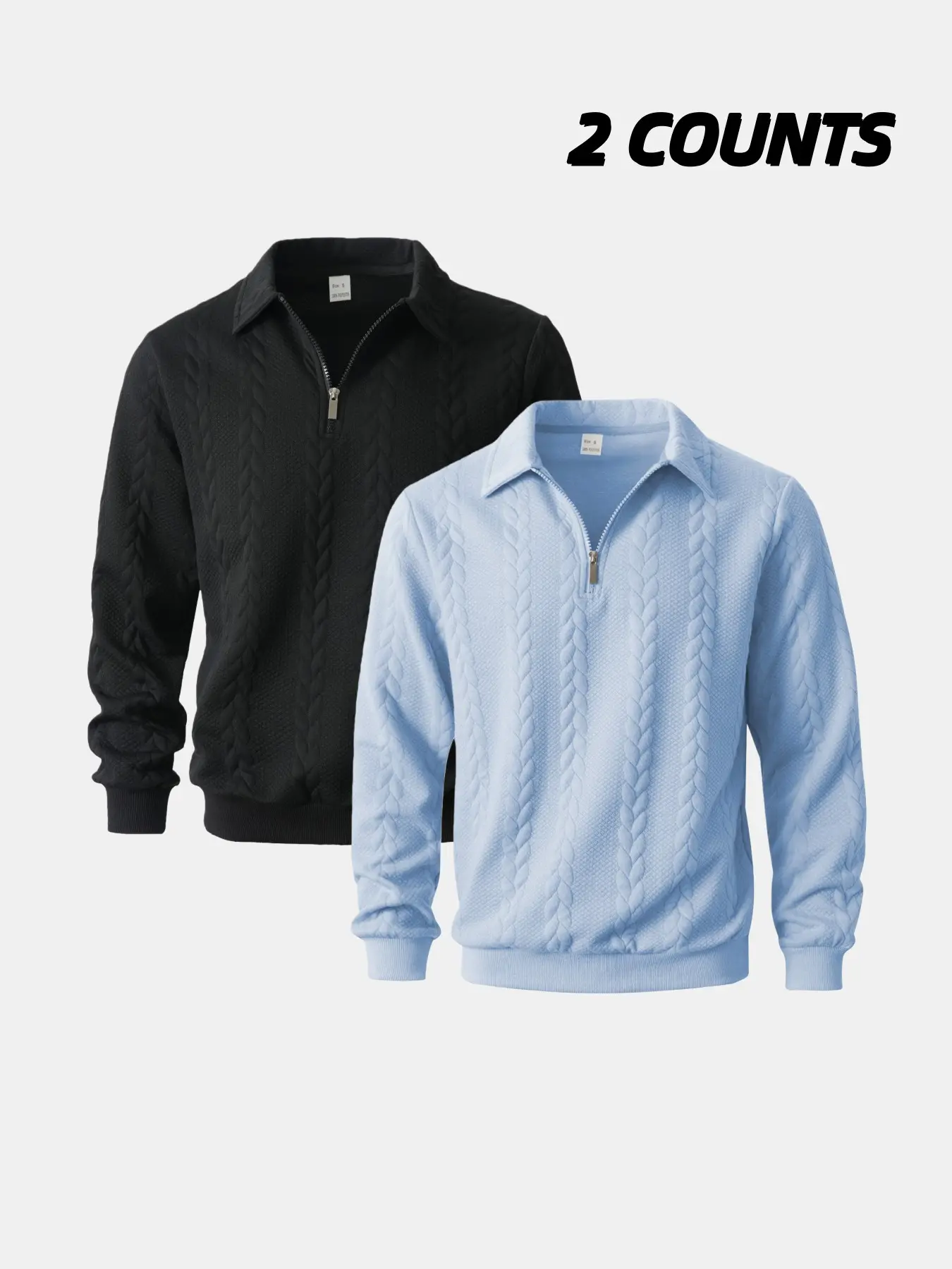 2-Pack Men's Half-Zip Knitted Pullover Sweaters, Cable Knit Collared Tops, Soft Warm Casual Fitted Long-Sleeve Outfits for Fall/Winter Daily Wear & Classic Fashion Styles, Knitwear