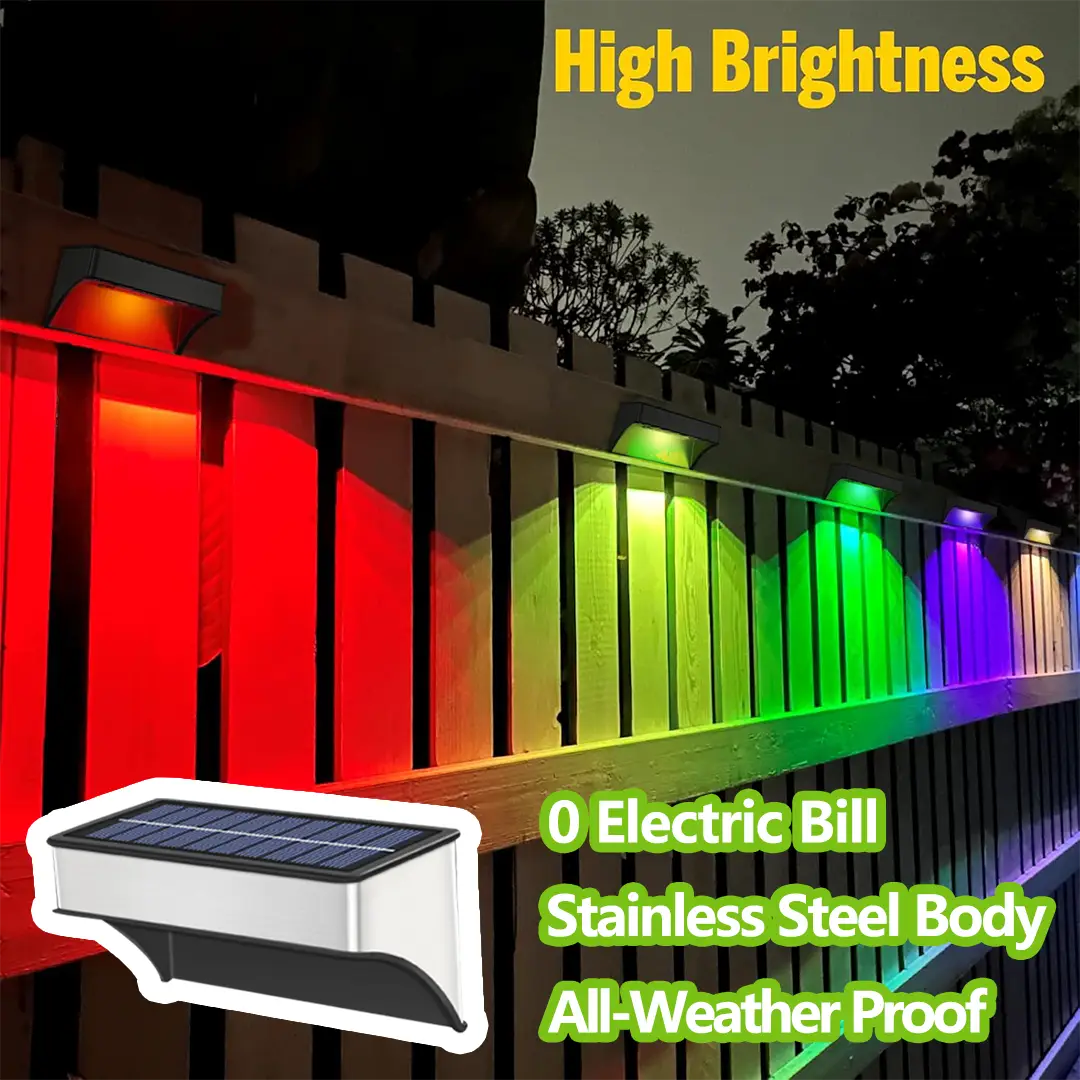 Stainless Steel Solar Fence Light Outdoor Waterproof Outdoor Lamp Ip65 Waterproof Wide Angle Luces Solar Deck Light Outdoor Dusk RGB Solar Powered Ga