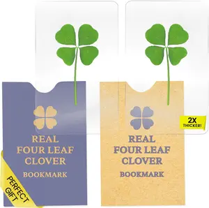 Real Four Leaf Clover Good Luck Charm - Bookmark Gift for Book Lovers - 4 Leaf Clover Symbolizing Hope, Faith, Love & Luck - Waterproof Lamination for Long Lasting Luck - 3.37" x 2.13" (2 Pack)