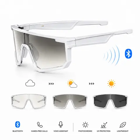 VUB Multifunctional Smart Glasses - 40g Wireless Audio Eyewear with Bluetooth, Photochromic Polarized UV400 Lenses, Dustproof Waterproof Design, Open-Ear Audio, Hands-Free Calls, AI Translation, Music Player for Hiking, Construction