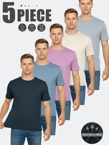 Men’s 5-Pack Moisture-Wicking T-Shirts, Quick-Dry Breathable Short-Sleeve Crew-Neck Shirts for Casual, Workouts, Everyday Wear