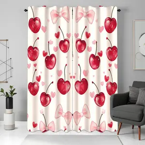 Cherry Pattern Curtain, 2 Counts/set Modern Simple Door Curtain, Window Curtain, Home Decorative Curtain for Living Room Bedroom Hotel Salon