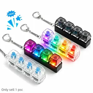 Keyboard Fidget Keychain with LED Lights, 4-in-1 Stress Relief Clicker Toy, Keyboard Button Finger Clicker for Anxiety Relief, Sensory Decompression Toy for Kids & Adults