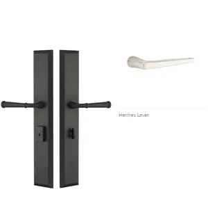 Emtek 1L1M11HERLH Large Multi Point , Keyed with American Cyl , Hub Below Handle , Melrose Style , 2.9" x 17.5" , Hermes Lever , LH