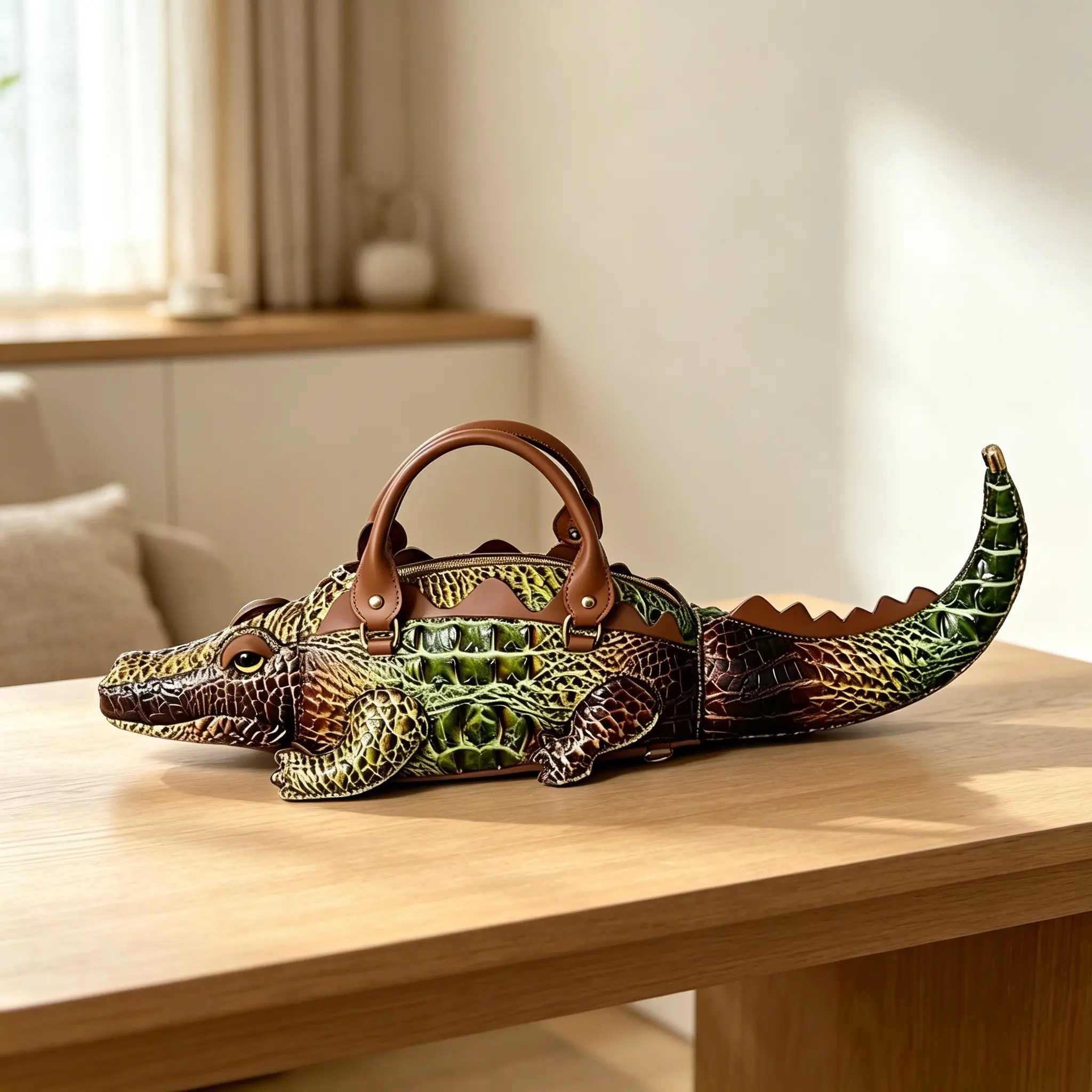 3D Crocodile Shape Handbag for Women | Faux Leather Alligator Crossbody Bag | Unique Animal Purse