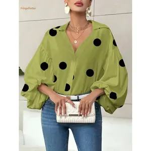 A new niche fashionable French polka half-open collar design loose bubble long-sleeved Blouse top