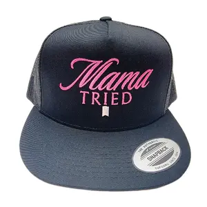 Mama Tried Mesh Snapback Embroidered Flat Bill Trucker Hat Black