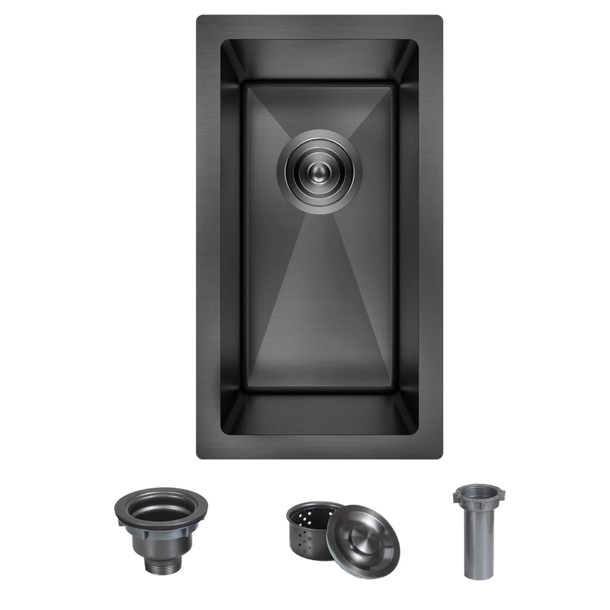 Black Undermount Kitchen Sink, 10 x 18 inch Undermount Bar Sink, Small Bar Sink for RV, 18 Gauge Stainless Steel Black Bar Sink with Strain