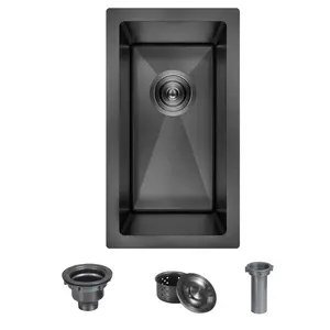 Black Undermount Kitchen Sink, 10 x 18 inch Undermount Bar Sink, Small Bar Sink for RV, 18 Gauge Stainless Steel Black Bar Sink with Strain