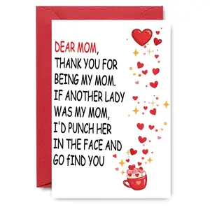 1PC Cute Mother’s Day Card, Funny Greeting Card for Mom, Celebration Card, Special Occasion, Cute Design, Heart Theme, Perfect for Mom, Gifting to Mum