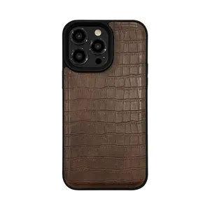 Vintage Crocodile Leather Texture Phone Case for iPhone 17 Pro Max 16 15 13 12, Luxury Trendy Edgy Shockproof Protective Cover