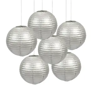 12" Silver Hanging Paper Lanterns - 6 Pc.