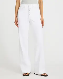 Express High Waisted White Tall Hem Wide Leg Jeans