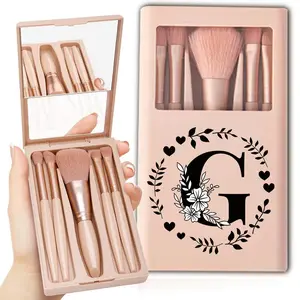 Makeup Brush Set with Mirror, 5 Counts/set Portable Makeup Brush with Storage Box, Professional Makeup Tools for Women, Brush Makeup Kit, Makeup Brushes Kits