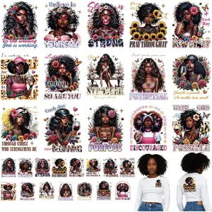 Dtf Transfers Ready to Press - 30Pcs Black Girls Iron on Transfers for Tshirts, Inspirational Quotes Iron on Decals Patches, African Heat Transfer for DIY Clothes Jeans Bags Hats