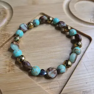 Seashell Turquoise, Jasper and Hematite Crystal Bracelet - Slayd Studio