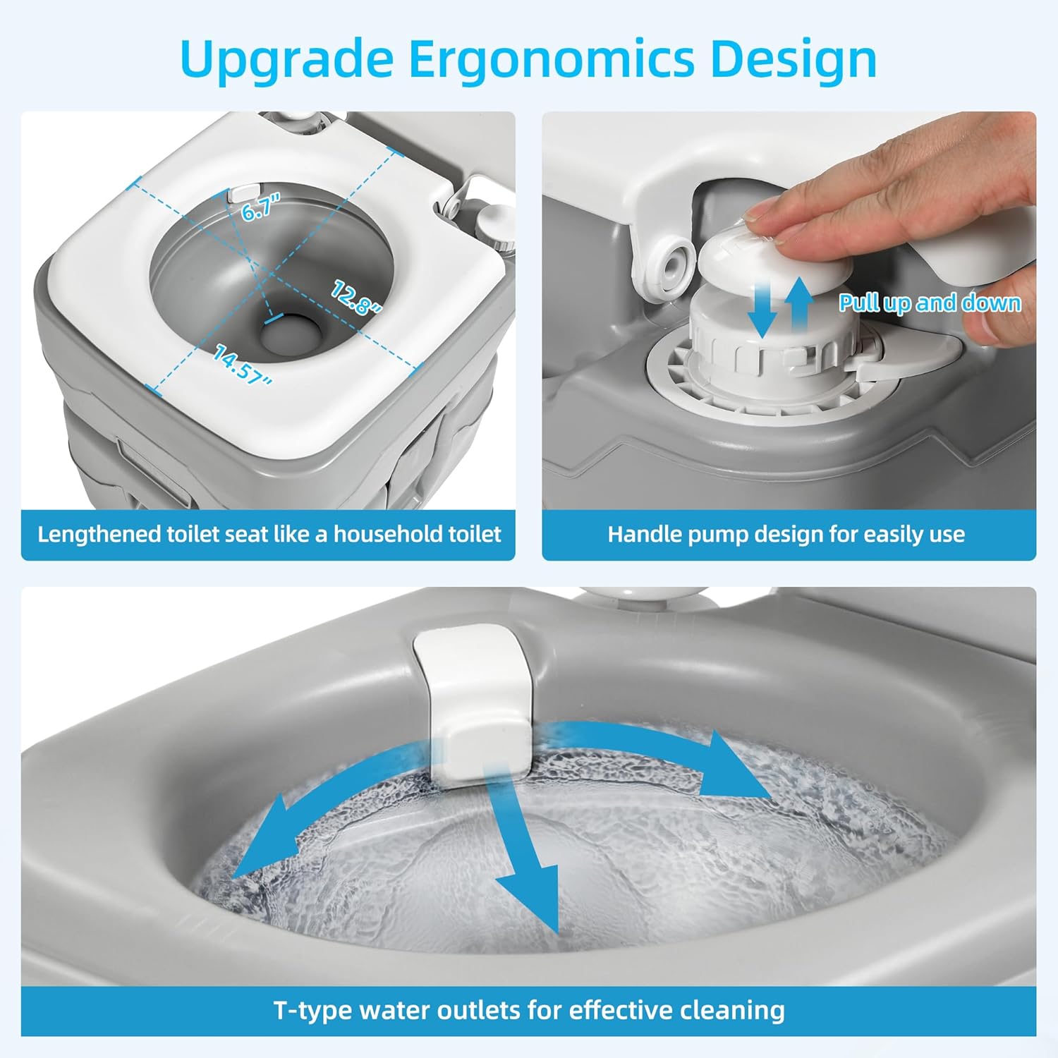 YITAMOTOR Portable Toilet Camping Porta Potty 5.8 Gallon with Hand Sprayer and Carry Bag Leak-Proof Indoor Outdoor Toilet with Level Indicator Handle Pump Rotating Spout for RV Boat and Trips