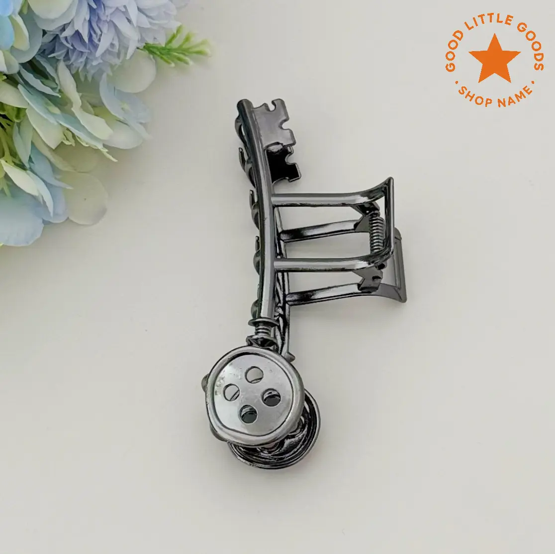Button Key Hair Claw Clip – Halloween Alt Style Retro Metal Hair Accessory Button Key Hair Claw Clip – Halloween Alt Style Retro Metal Hair Accessory
