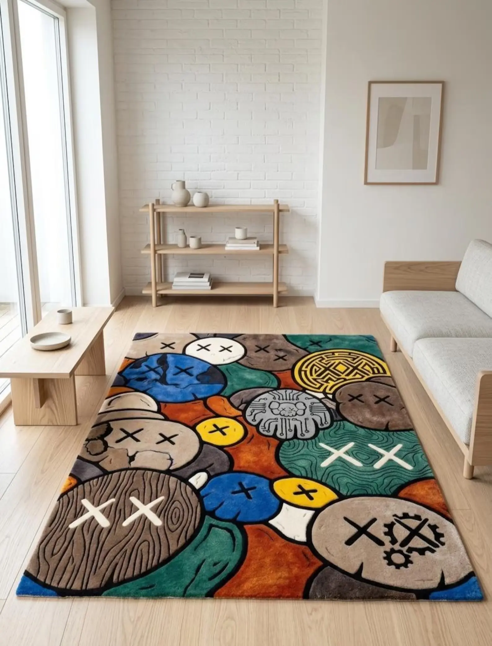 Hand Tufted 100% Wool Hypebeast Pop Art Area Rug, Colorful Graphic Statement Carpet for Modern Living Room Decor, Custom Sizes 5x8, 8x10, 9x12
