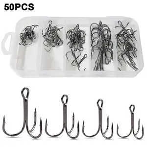 50pcs Treble Hook Set High Carbon Steel Fishing Hooks, Lure Hooks for Bass & Trout, Durable Fishhooks for Freshwater Angling