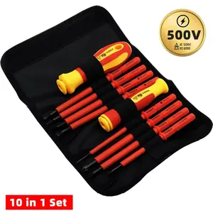 10Pcs Interchangeable Blade VDE Insulated Screwdriver Set with Case Magnetic Multipurpose Screwdriver 500V Home and Professional Use Electricians Tools Replaceable Screwdriver Bits