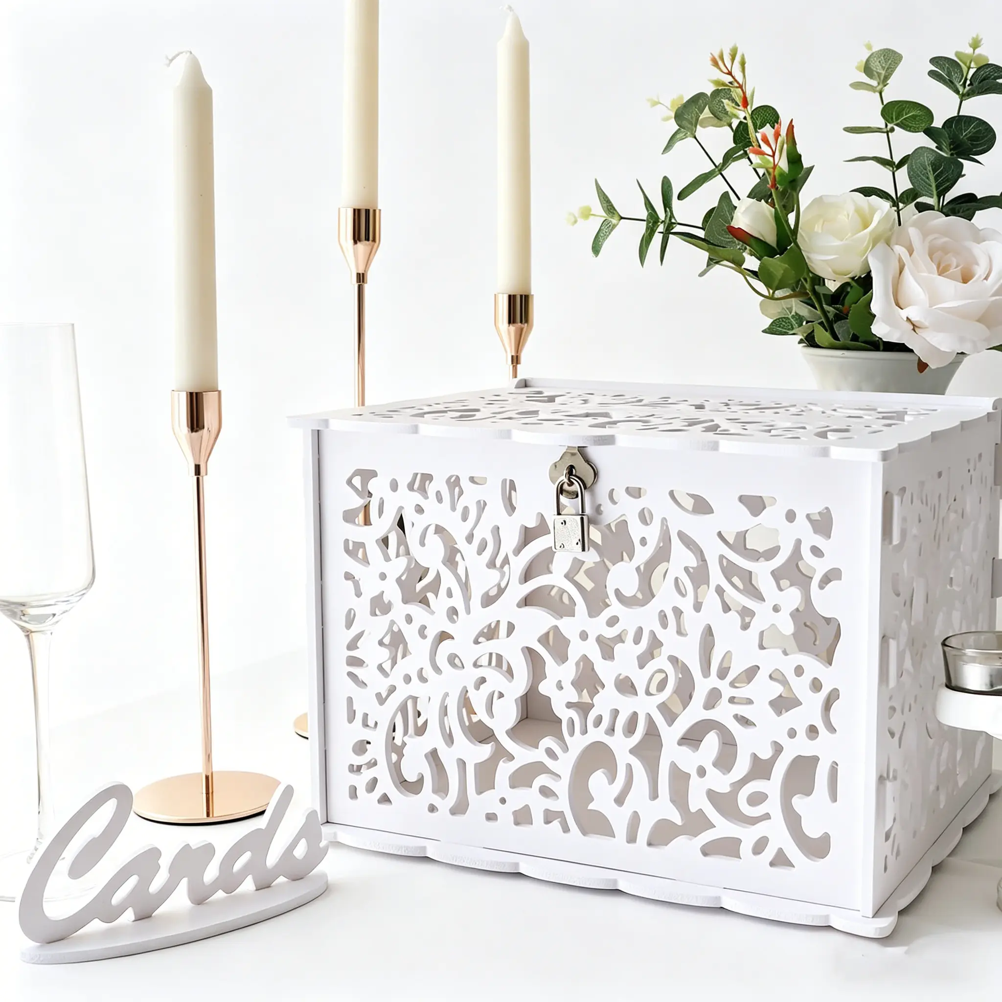 Lockable White & Transparent PVC Card Box, Minimalist Foldable & Waterproof Gift Organiser for Weddings, Anniversary Dinners, Parties, Gifts, Photo