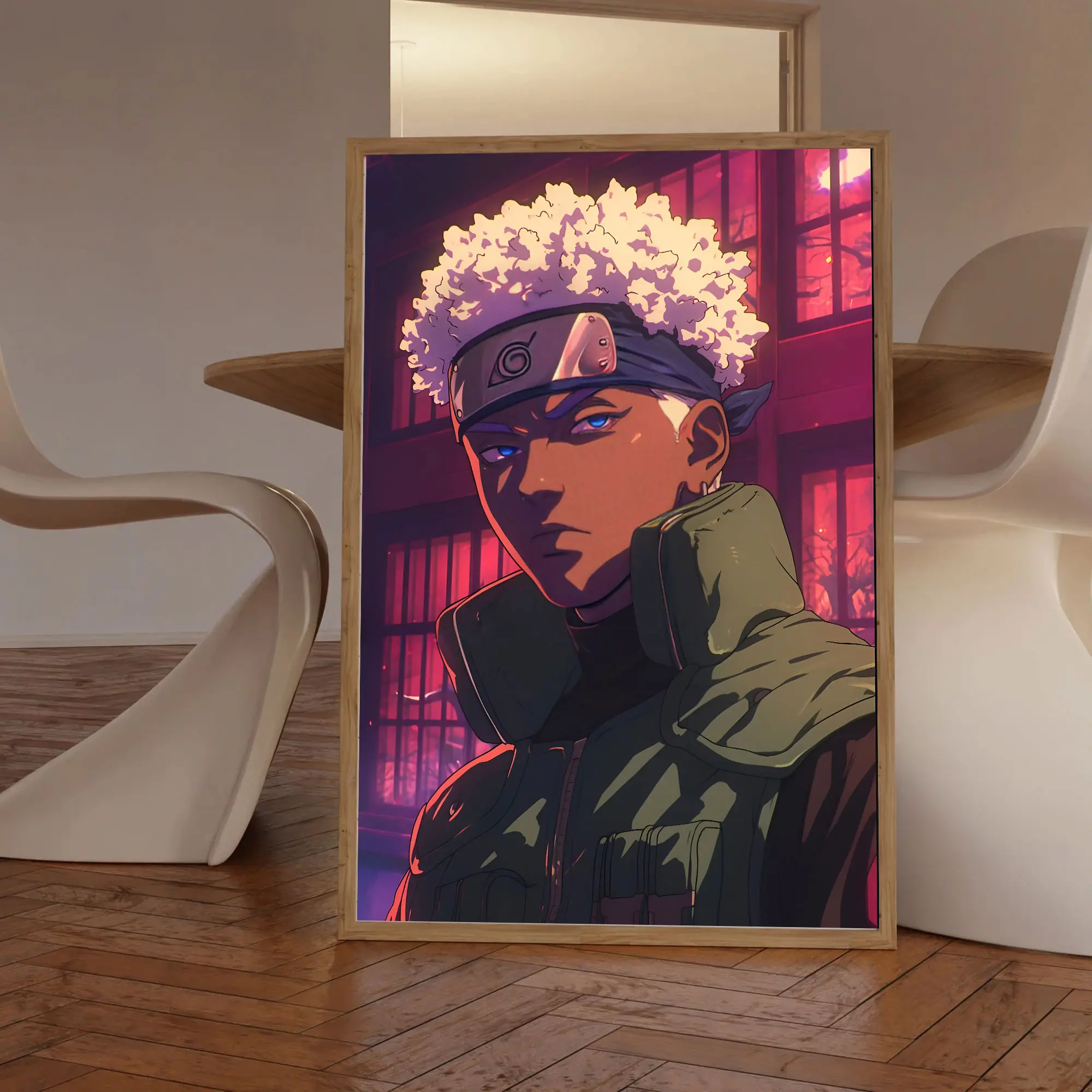 Afrocentric Ebonic Black Anime Poster, Retro Black Dope Shinobi Anime Manga Print, Afro Loc Urban Culture Street Anime Wall Art