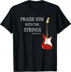 Praise Him With The Strings Christian Guitar Player T-Shirt - Elaynavi Shop 43B07DR624ST