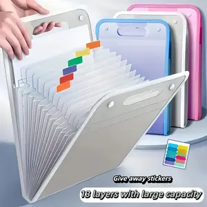 1 Document Bag Files Organizer with 13 Storage Compartments, Equipped with 12 Categorization Labels, Waterproof & Durable, Available in White, Pink, Green and Blue