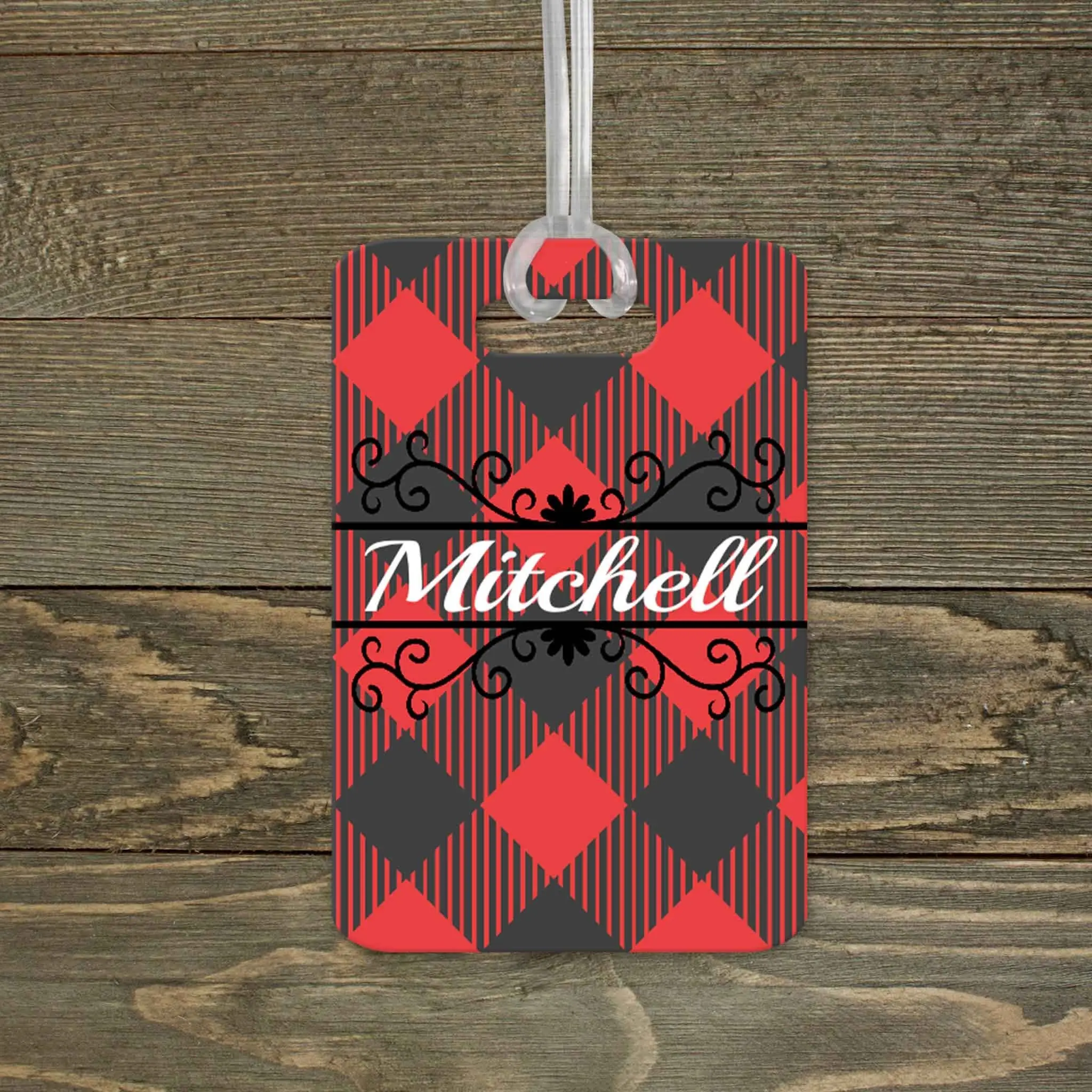 Personalized Luggage Tag | Custom Monogram Bag Tag | Buffalo Plaid Vine