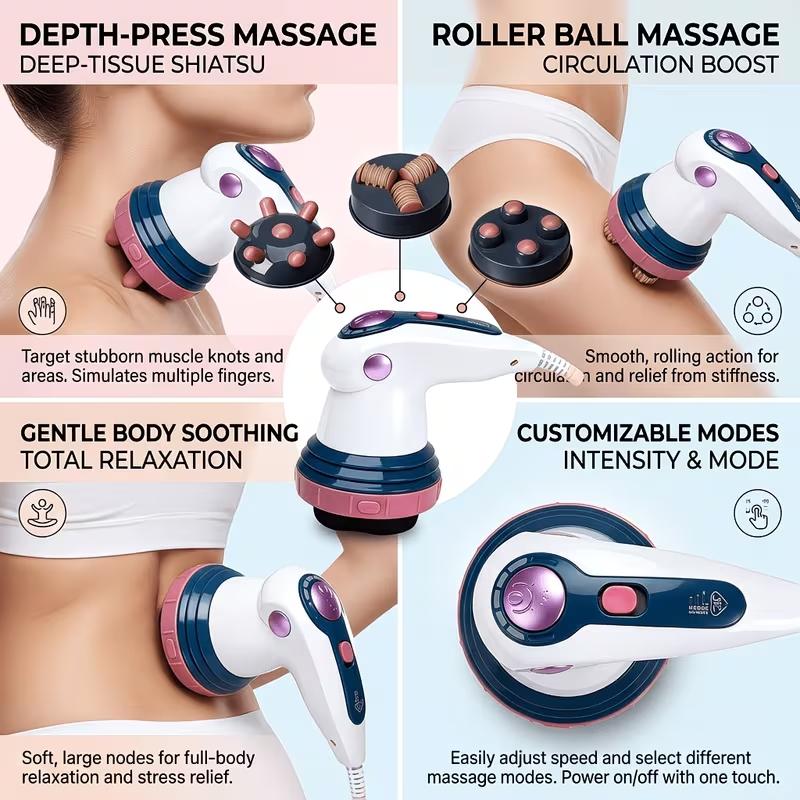 Compact Electric Handheld Massage Machine 3 Speed Intensity Modes 3 Interchangeable Heads Easy Holding Design Portable Powerful Vibration Daily Gadget
