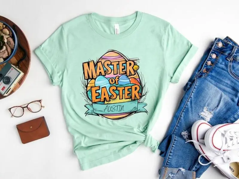 Custom Master of Easter T-Shirt – Personalized Easter Egg Hunt Shirt, Easter 2025 Gift for Kids, Family Holiday Matching Outfit, Easter Gift