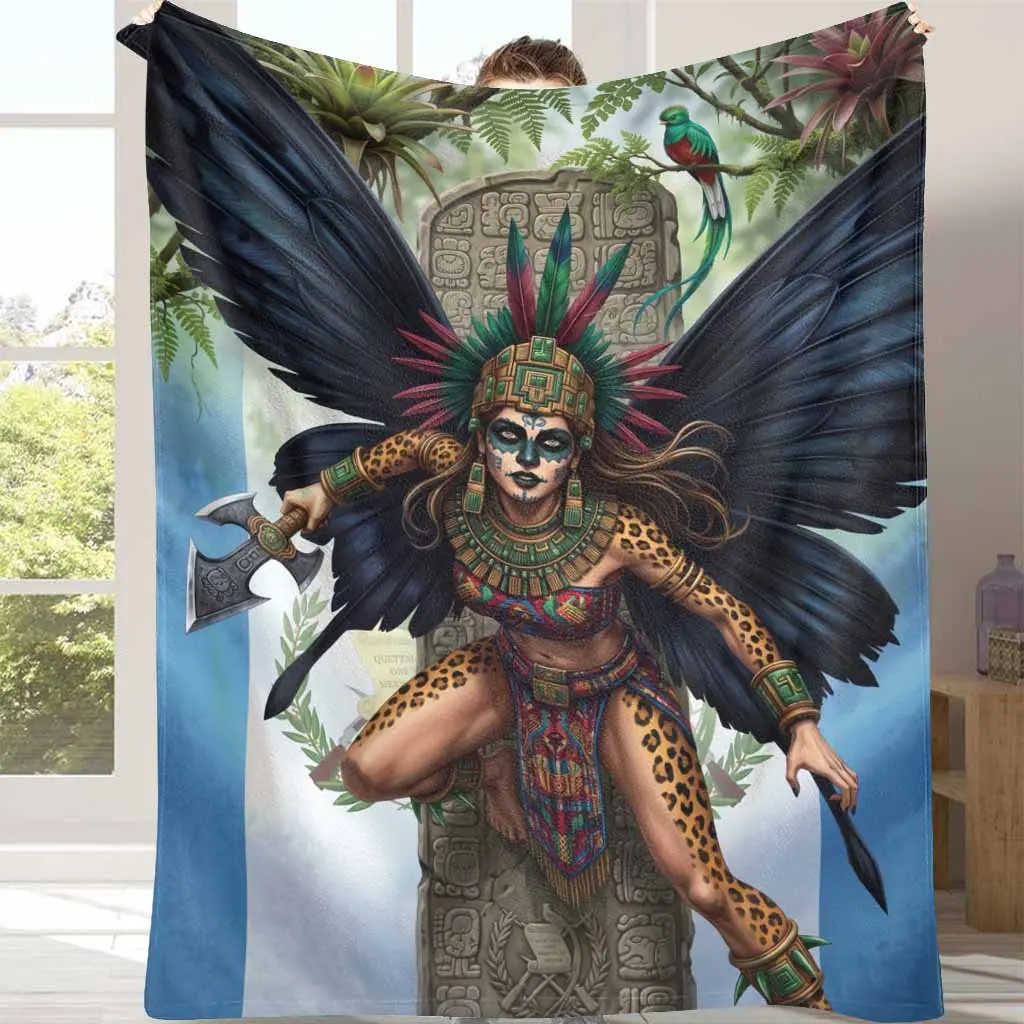 Mayan Warrior Princess Flannel Blanket Aztec Jaguar Goddess Print Ultra Soft Warm Plush Fleece Lightweight Cozy Bedding for Home Bedroom Living Room Couch Sofa Office Nap Camping Travel Gift