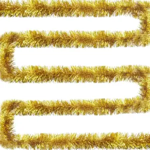 50 FT Christmas Garland Tinsel Garland Christmas Tree Decorations - Non-Lit Xmas Holiday Decor Outdoor Indoor Home Garden Outside Wedding Party Artificial Thick Gold Decorative Garland