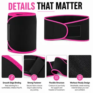 Trainer for Women and Men - Sweat Band Waist Trainer Belt for High Intensity Training and Gym Workouts, 5 Adjustable Sizes - Black/Pink