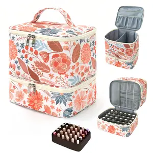 Double Layer Nail Polish Organizer Case with UV Lamp Storage Adjustable Dividers Valentine's Day Gift Water-Resistant Quilted Nylon Makeup Bag Portable Manicure Tool Box Large Travel Cosmetic Carrier for Jewelry & Accessories Girlfriend Present Minimalist