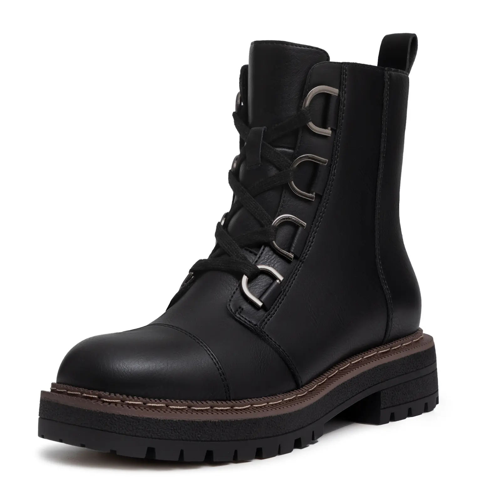 Athlefit Women's Lace-Up Combat Boots Platform Chunky Low Heel Lug Sole Ankle Booties Girl Footwear