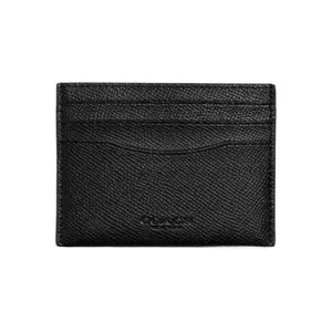 COACH Card Case for Men – Minimalist Short Wallet with Multiple Card Slots, Leather and PU Blend, Black