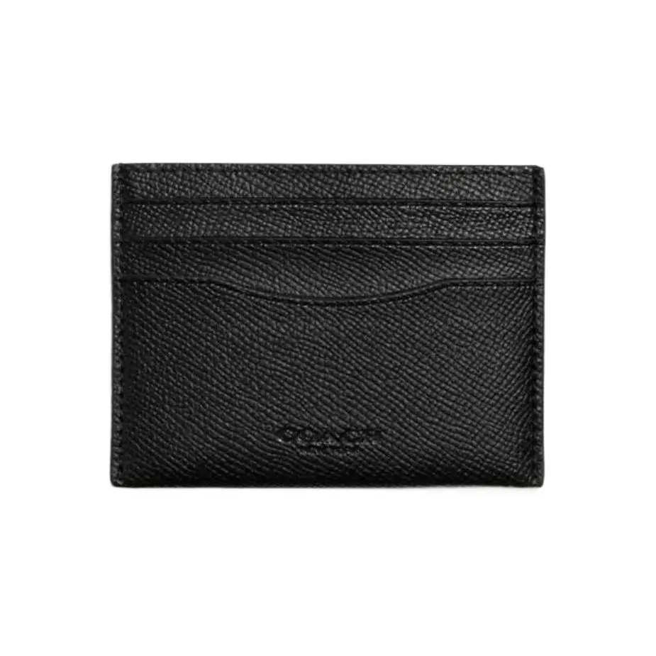 COACH Card Case for Men – Minimalist Short Wallet with Multiple Card Slots, Leather and PU Blend, Black