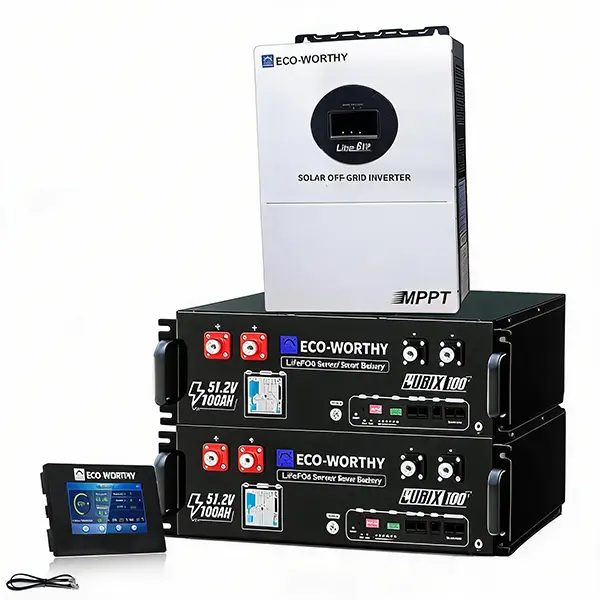 ECO-WORTHY Cubix100 48V 100Ah LiFePO4 Battery w/Bluetooth, Supports 4.3" Touch Monitor & 6KW Off-Grid Split-Phase Inverter | UL9540/UL1973/CEC Listed | 5120Wh Server Rack for Solar & Home Backup