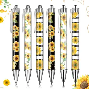 12/ 6 pcs Sunflower Print Ballpoint Pens - Black Ink for Sunflower Themed Parties, Inspirational Thank You Gifts, Office & Classroom Decor, Journal Supplies and Stationery Set, Aesthetic Pens, Smooth Writing Experience for Gifting and Everyday Use