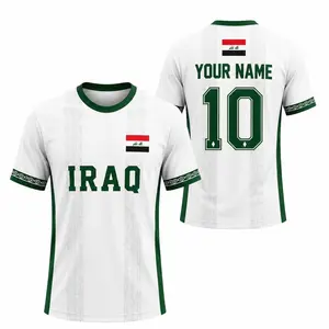 Custom Iraq Soccer Uniform, White Green Personalized Name & Number Team Jersey