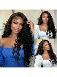 5x5 Deep Wave HD Lace Front Glueless Wig 180 Density Black Human Hair Pre Plucked Pre Cut Put On And Go Breathable Comfortable Styling Wig For Ladies